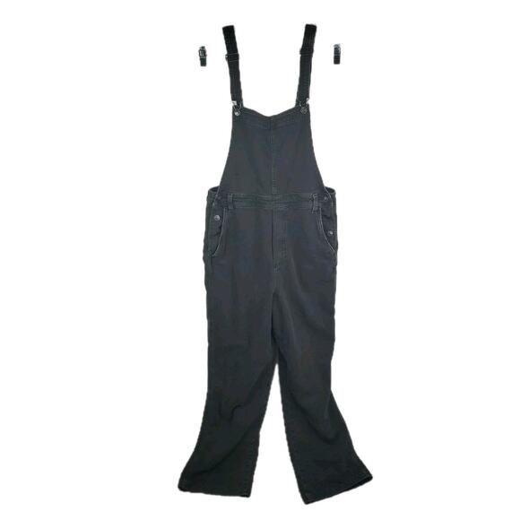 Aerie Charcoal Black Bib Overalls Women's Sz Medium Wide Straight Leg Adj Straps - Picture 1 of 8